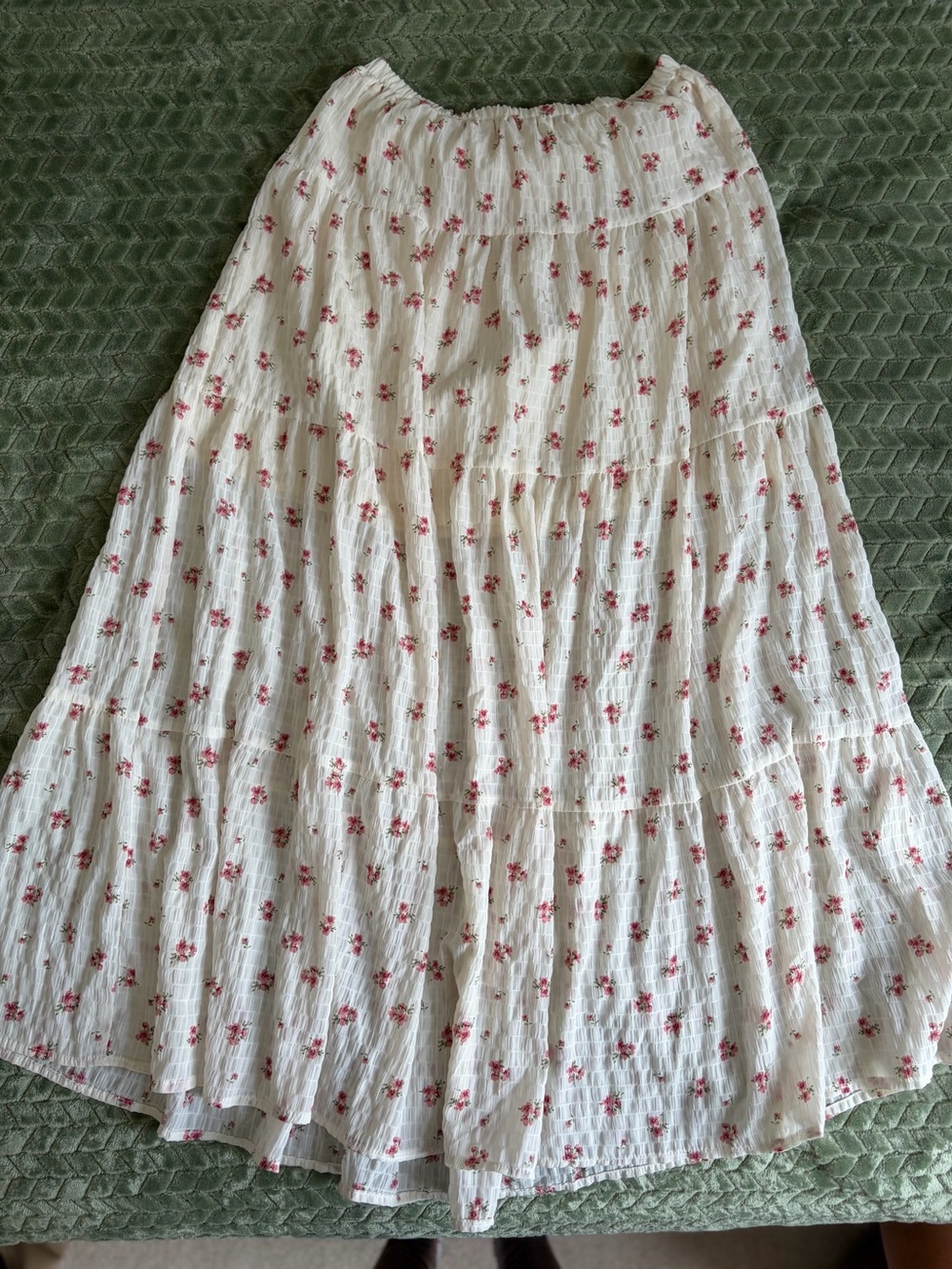 Women's White Maxi Skirt with Pink Floral Print